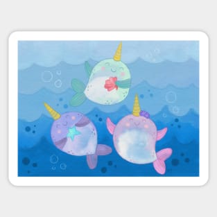 Playful Cute Narwhals Sticker